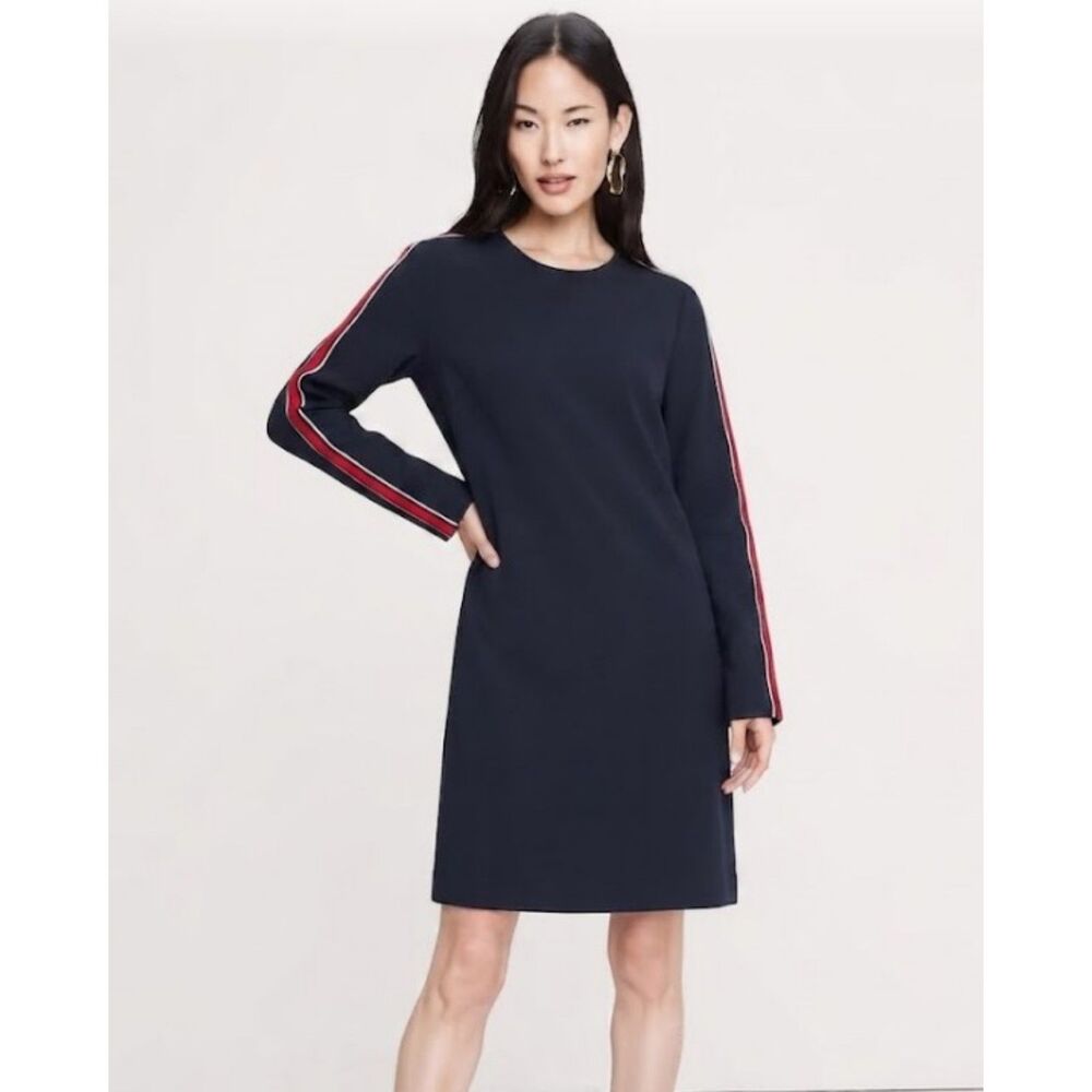 Banana Republic Navy Patriotic Mini Dress with Red Stripe Sleeves Sz 8P